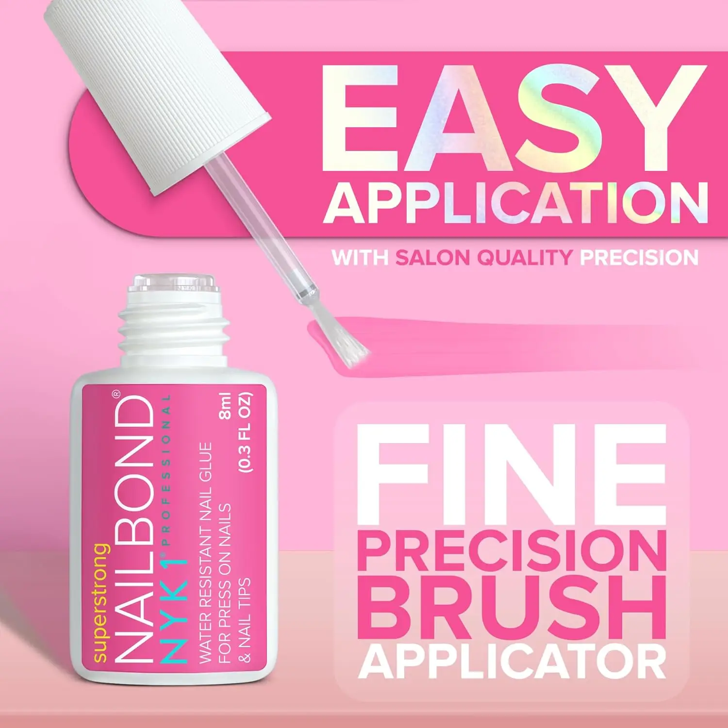 Super Strong Nail Glue for Press On Nails, Nail Tips & Acrylic Nails (8ml) NYK1 NailBond Brush On Glue for Press Ons, Tips & Acrylics - Long Lasting, Maximum Strength, Mess-Free Application - Image 8