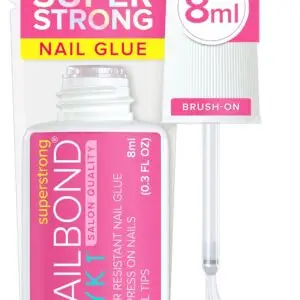 Super Strong Nail Glue for Press On Nails, Nail Tips & Acrylic Nails (8ml) NYK1 NailBond Brush On Glue for Press Ons, Tips & Acrylics - Long Lasting, Maximum Strength, Mess-Free Application